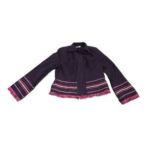 ADDA Collection Colorful Plum Boho Jacket Women's 42 (8) Fringe Whimsy Cottage